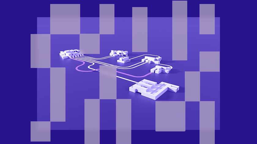 Architecture Verfication symbolized through different factories and their connection paths inbetween each other. 