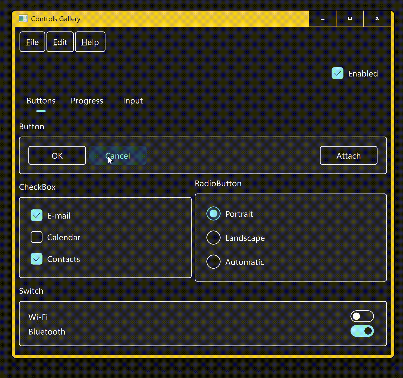 How Qt Quick Controls looks on Windows with the Aquatic Contrast Theme enabled
