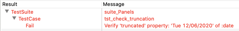 Test result, showing failure of the truncation check. 