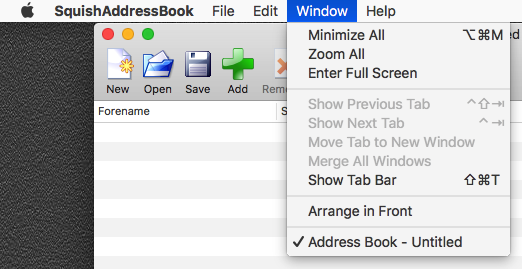 The "Window" menu when "Option" key is pressed with "Arrange in Front" menu item
