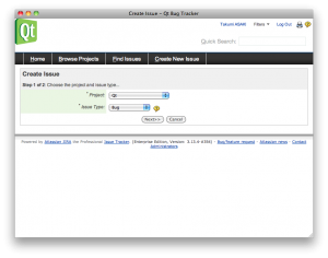 Screenshot of "Create Issue - Qt Bug Tracker"