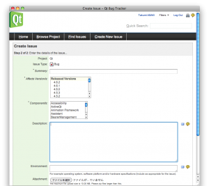 Screenshot of "Create Issue(details) - Qt Bug Tracker"