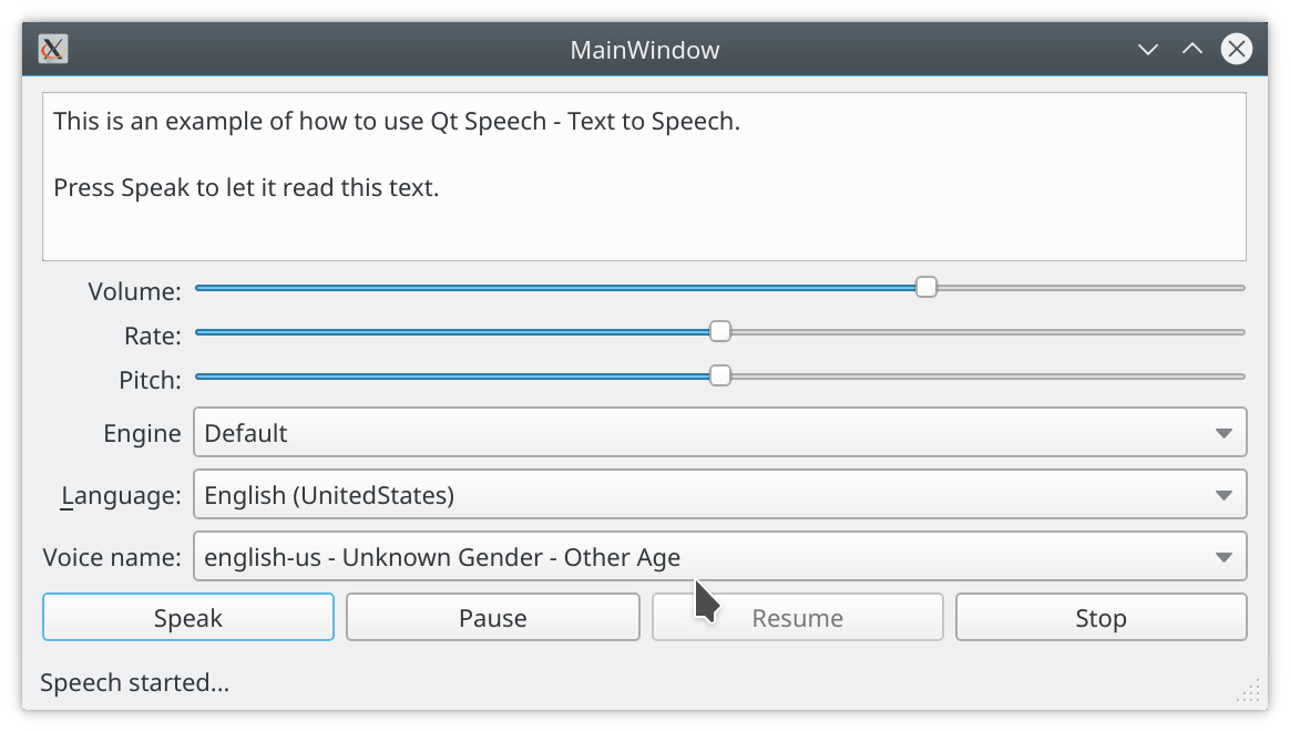 Example application show Qt Text to Speech