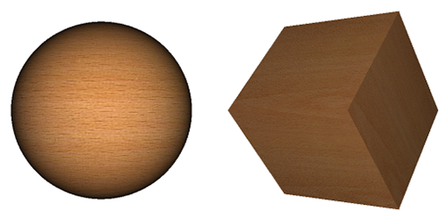 Sphere and cube with wooden diffuse map