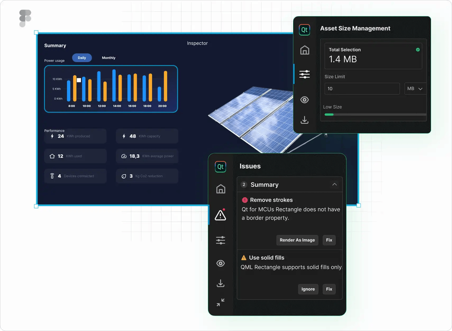 Alerts and guide to review GUI design on the final hardware with Figma to Qt