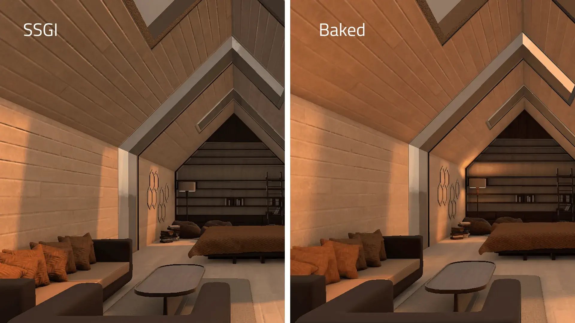 A 3D UI example scene showing SSGI vs lightmap baking in the Qt 6.11 release highlights