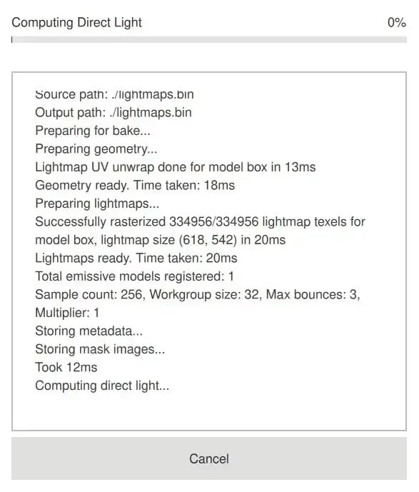 How to see the progress when baking lightmaps with Qt