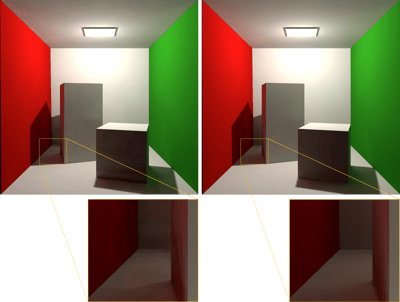 Comparing a noisy and denoised 3D lightmap
