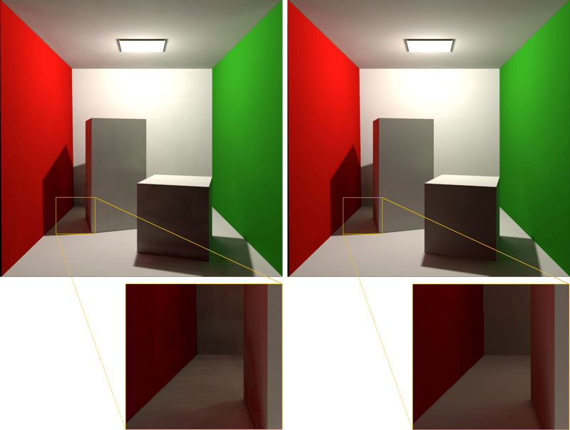Comparing a noisy and denoised 3D lightmap