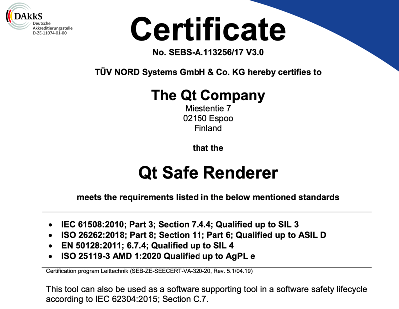 Qt Safe Renderer 2.1&nbsp;認証
