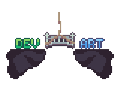 Pixel art rendition of the virtual gap to bridge in designer-developer collaboration.