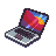 Laptop in pixel art, expressing the design process of designers when building UIs.