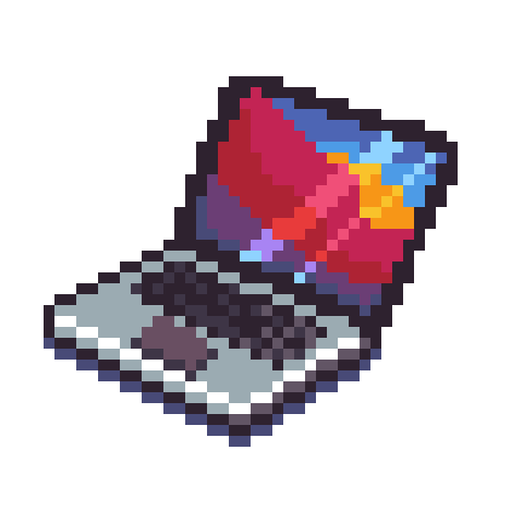 Laptop in pixel art, expressing the design process of designers when building UIs.