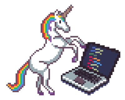 The designer-developer who can both design and code user interfaces is often regarded as a unicorn, as depicted here in pixel art.