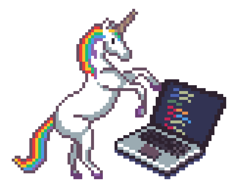 The designer-developer who can both design and code user interfaces is often regarded as a unicorn, as depicted here in pixel art.