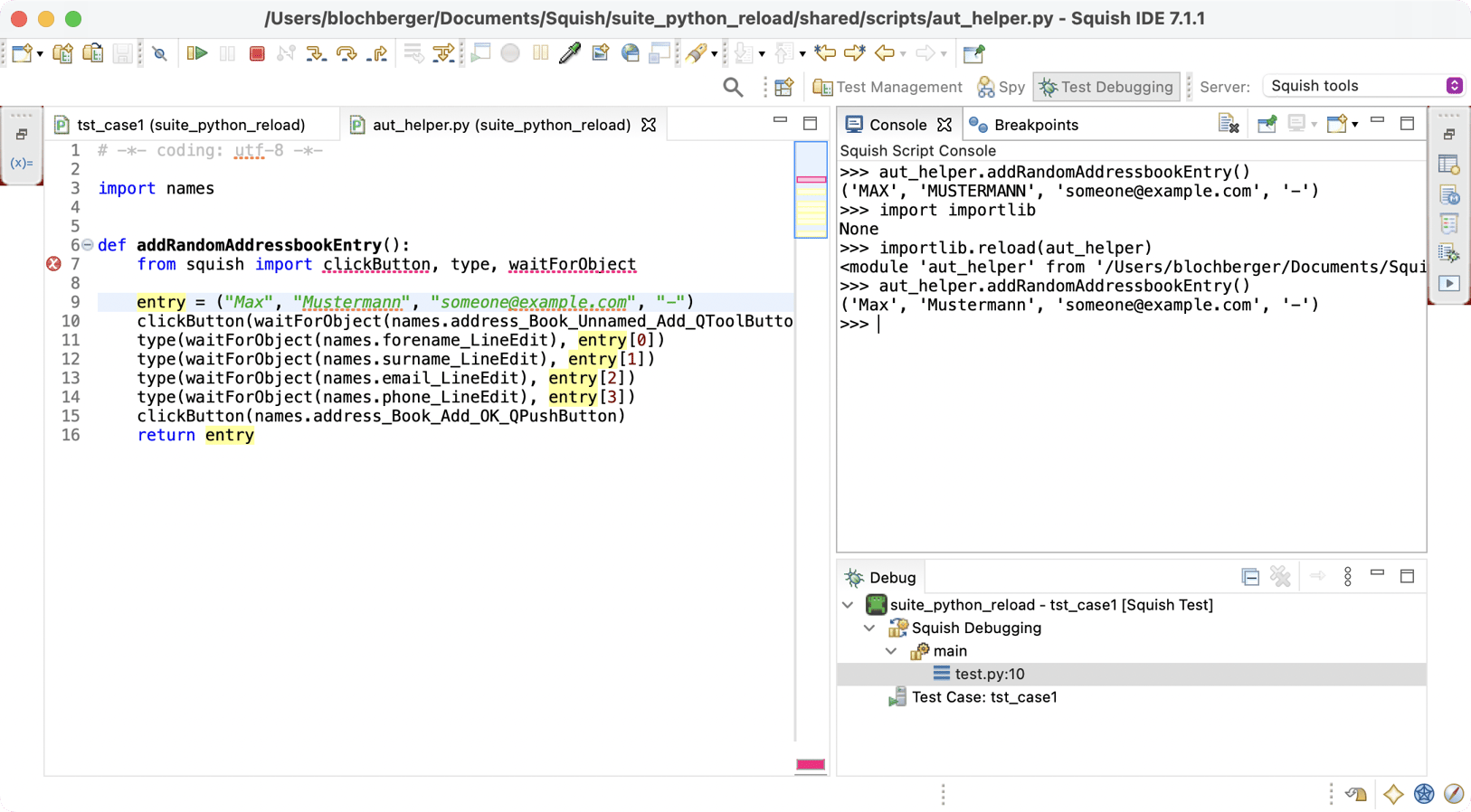 Live update of Python code during debugging using importlib.reload()