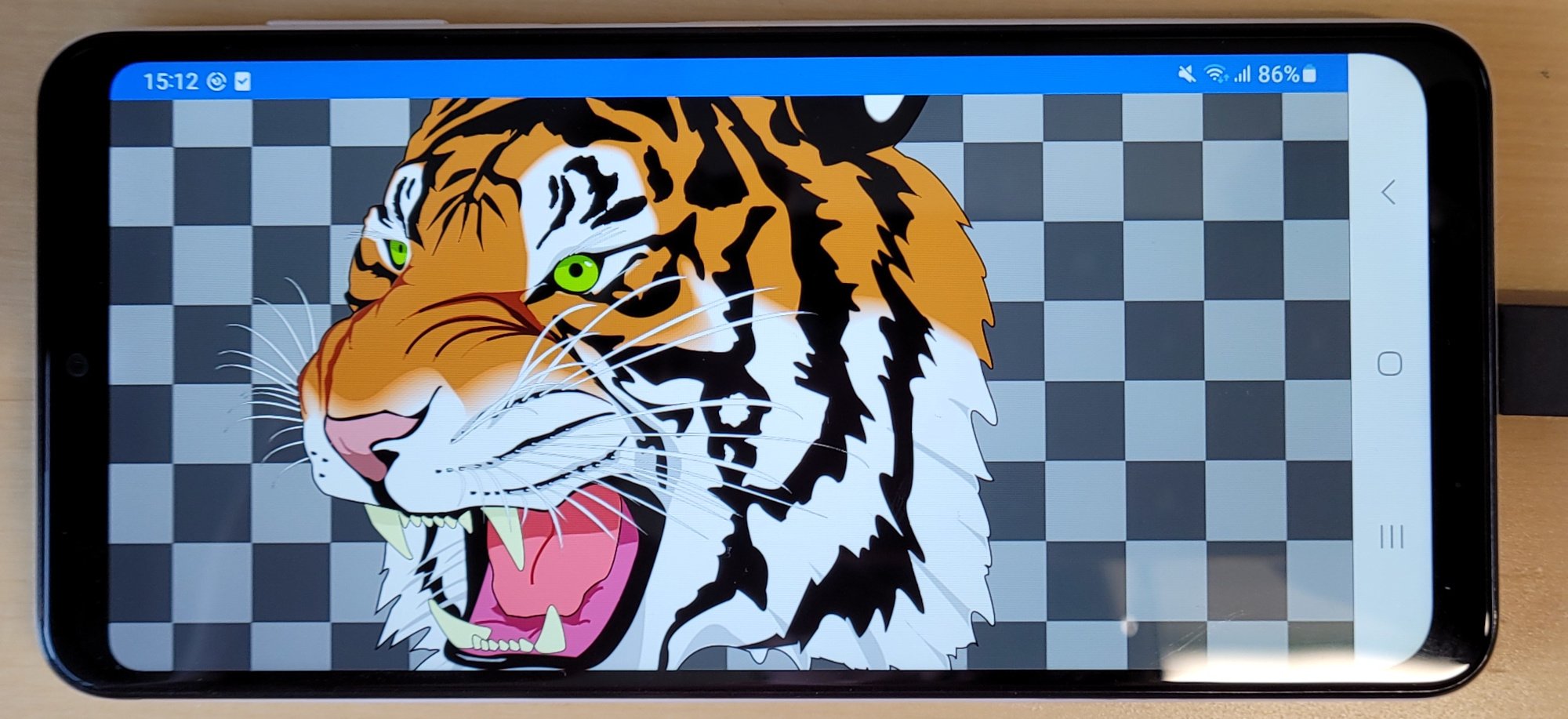 The Ghostscript tiger rendered by the curve renderer on an Android phone