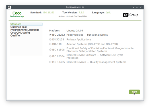 standard selection Coco code coverage
