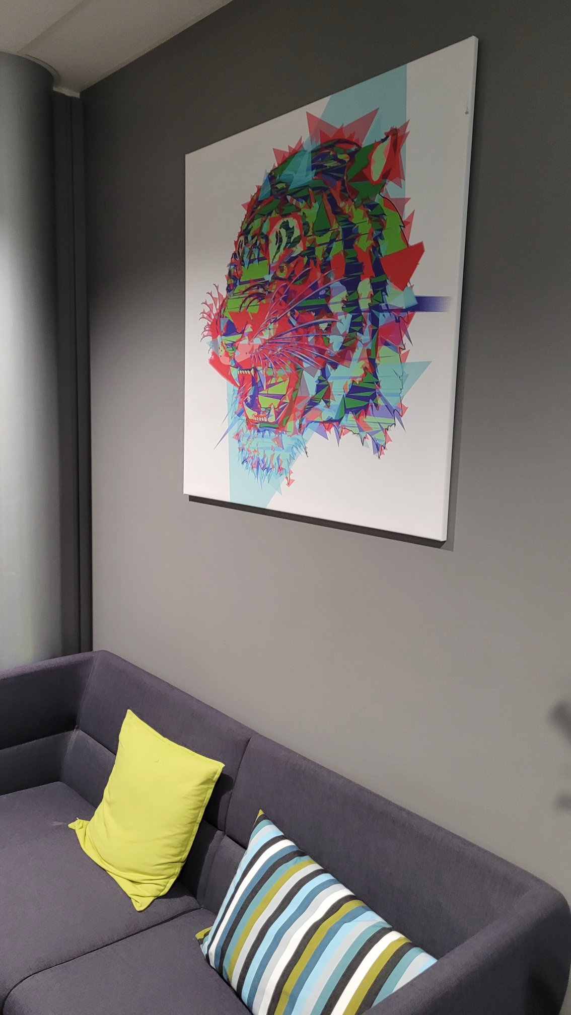 Interior decoration in the Oslo office, courtesy of the Ghostscript Tiger and the geometry renderer.