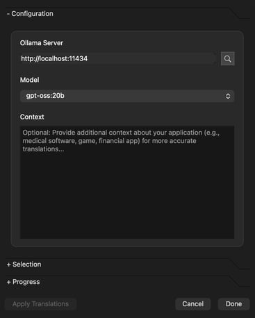 The AI Translation Dialog: Configure Translation