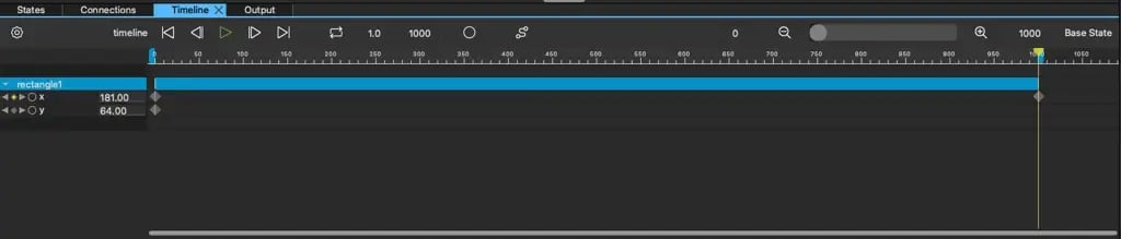 A screenshot that shows a timeline in Qt Design Studio, a way to handle UI animations in QML.