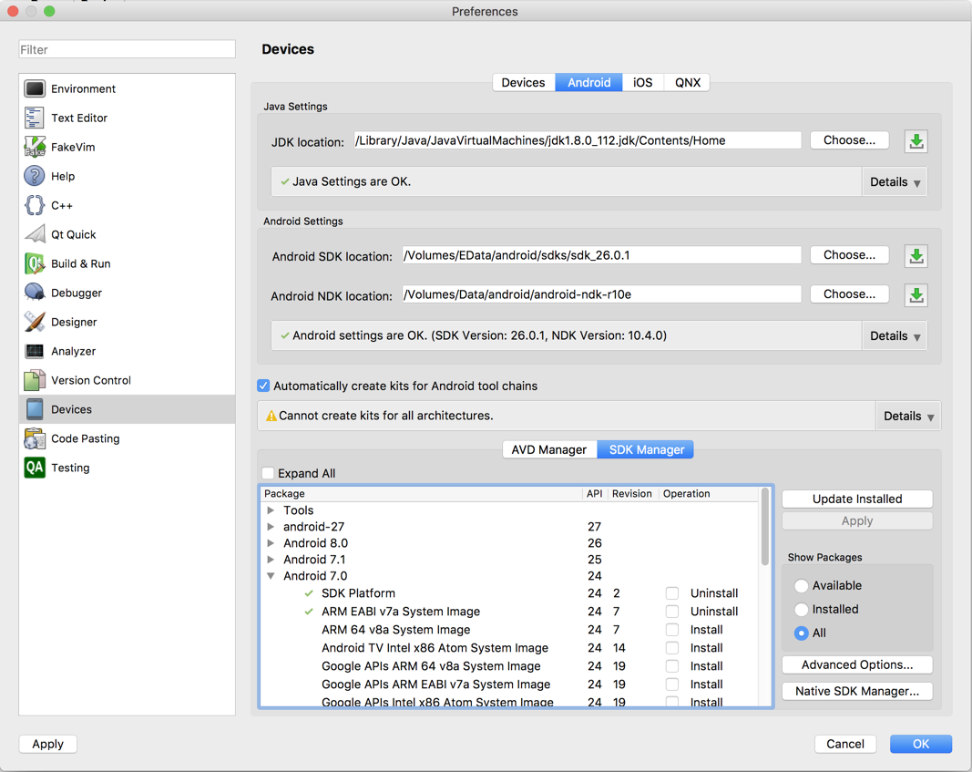 Integrated Adnroid SDK package manager - Qt Creator 4.4