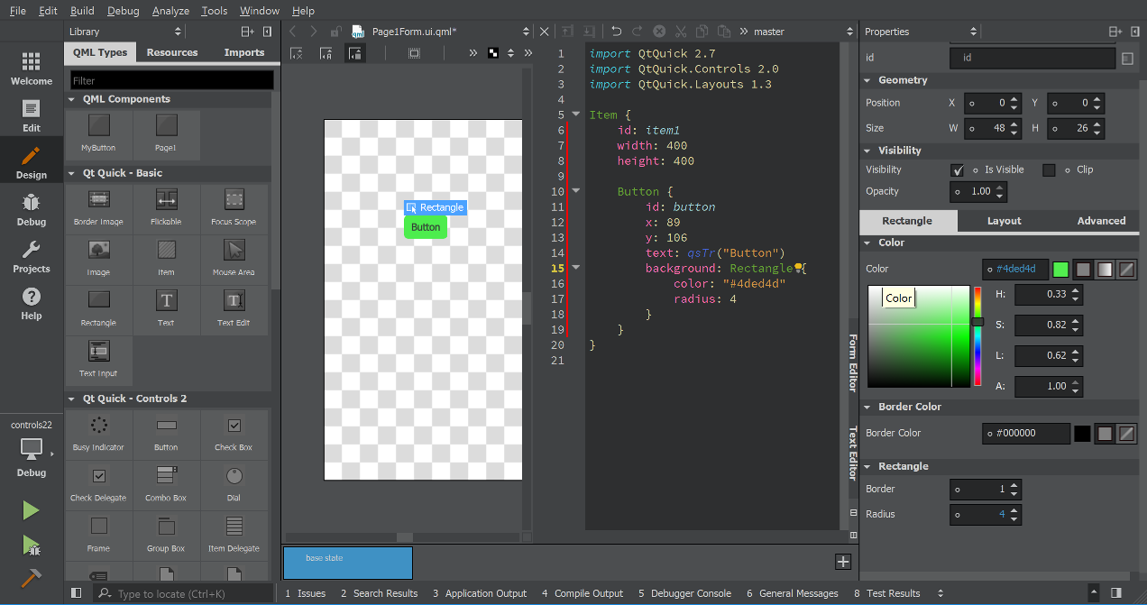 The style in Qt Quick Designer side by side editing