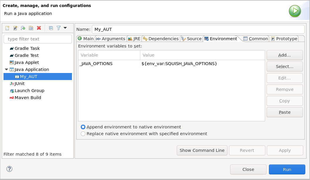 Eclipse Debug Configuration Dialog