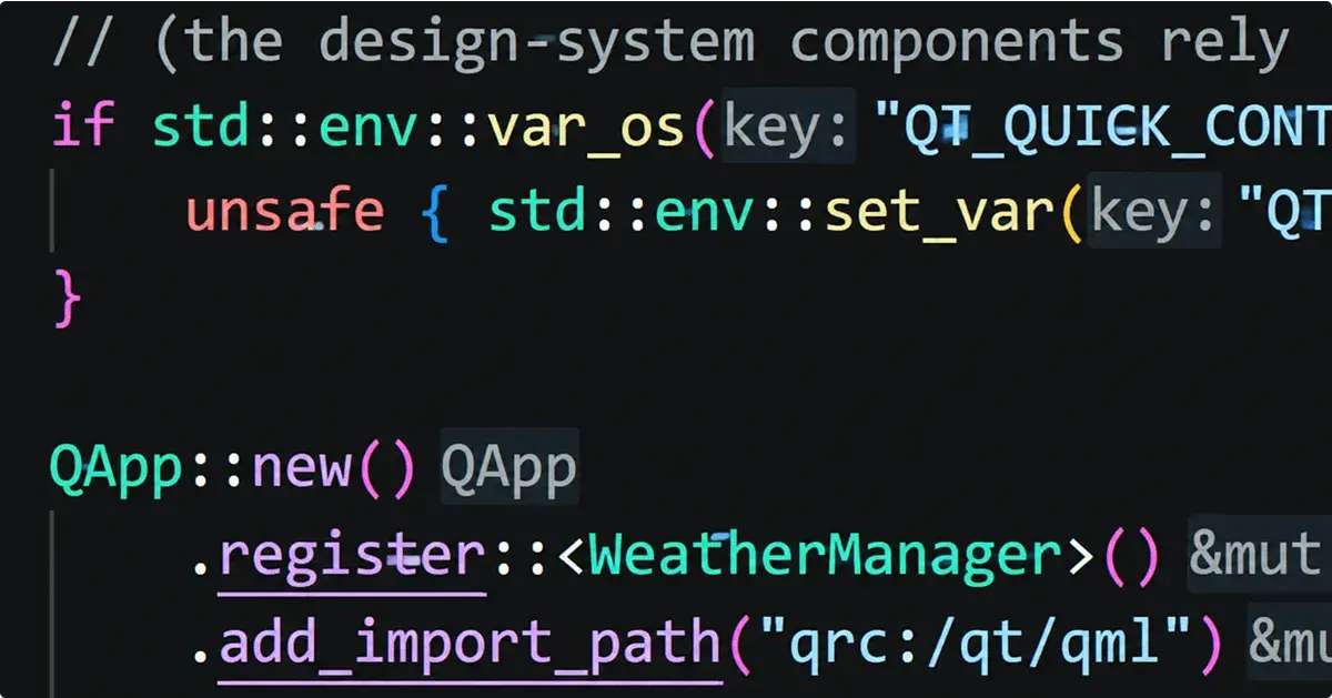 Qt for Rust example of memory-safety with a part marked unsafe in the Rust code
