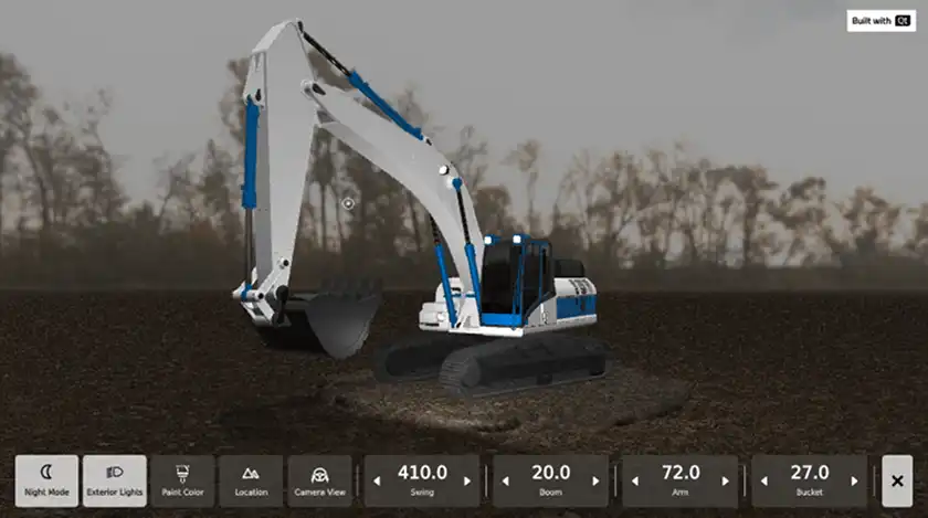 An industrial showcase application that demonstrates the power of creating user interfaces with Qt Design Studio, including reusable components, visual state logic, and smooth transitions.